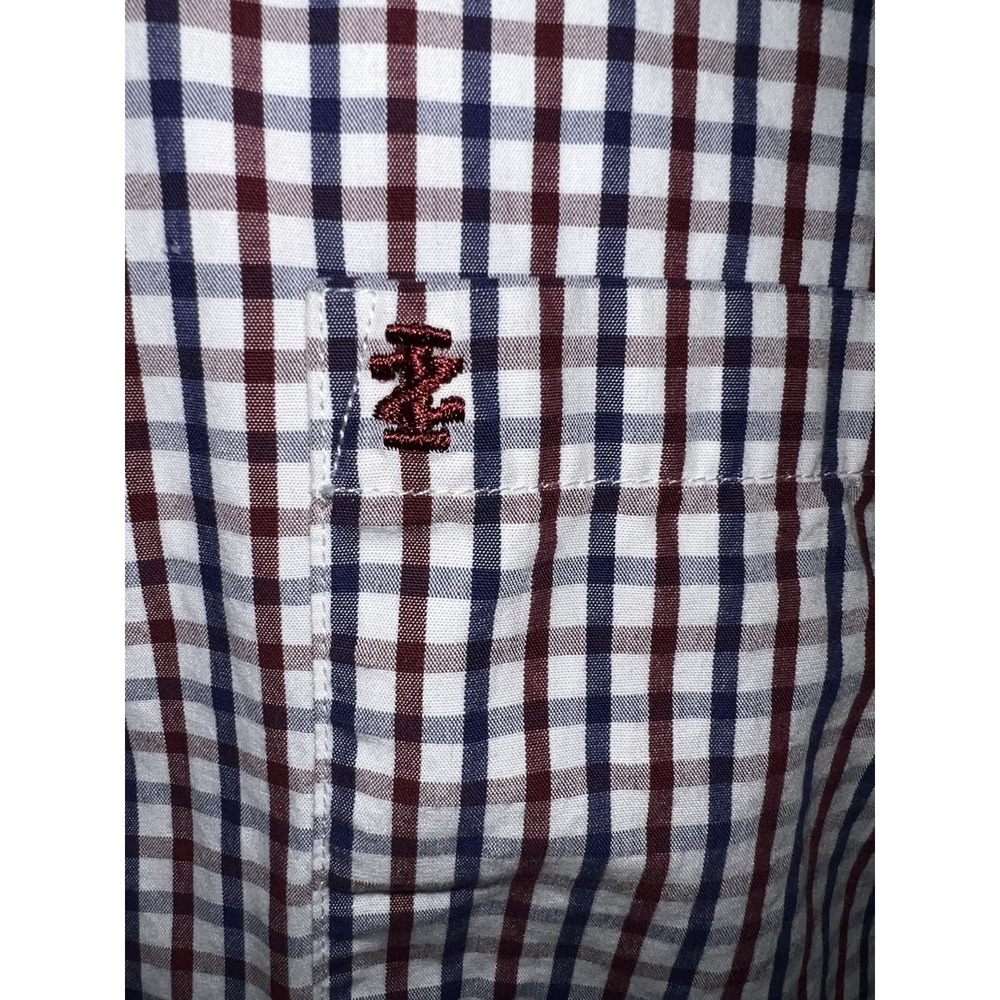 Men's Izod Luxury Sport Checkered Logo Red White Blue Button Down Shirt Sz Large